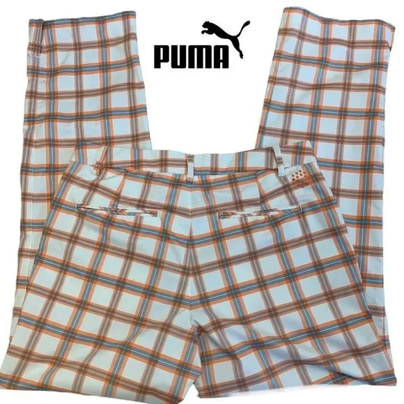 Puma White, Orange & Brown Plaid Straight Leg Golf Pants - Picture 10 of 10